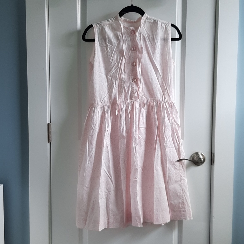 VINTAGE - Handmade pink and white floral shirt dress, CottageCore